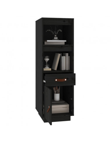 Credenza Nera 34x40x108,5 cm in Legno Massello di Pino