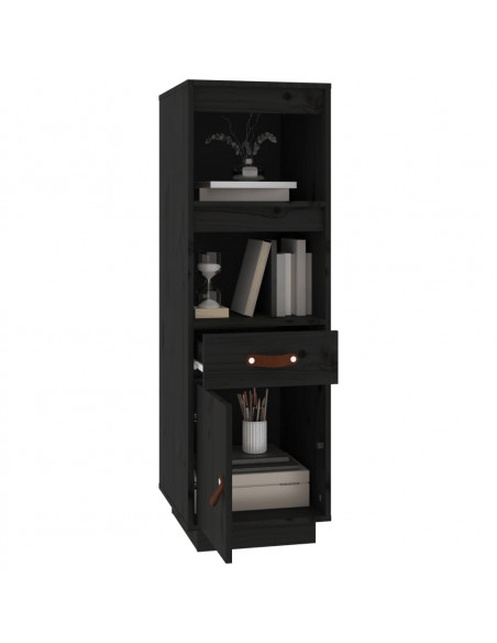 Credenza Nera 34x40x108,5 cm in Legno Massello di Pino