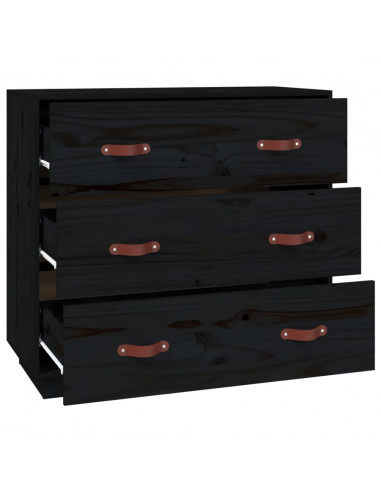 Credenza Nera 80x40x75 cm in Legno Massello di Pino