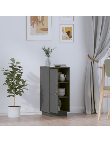 Credenza Grigia 34x40x75 cm in Legno Massello di Pino