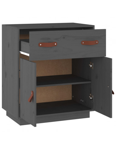 Credenza Grigia 65,5x40x75 cm in Legno Massello di Pino