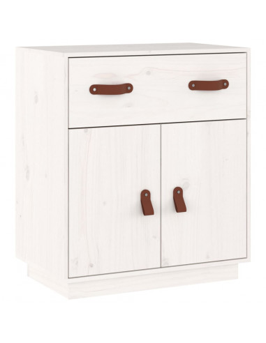 Credenza Bianca 65,5x40x75 cm in Legno Massello di Pino