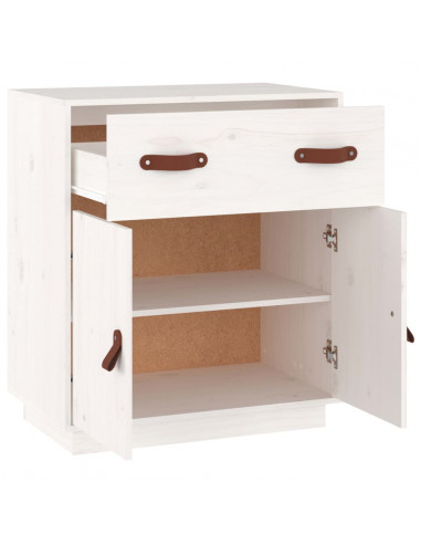 Credenza Bianca 65,5x40x75 cm in Legno Massello di Pino