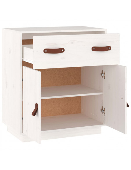 Credenza Bianca 65,5x40x75 cm in Legno Massello di Pino