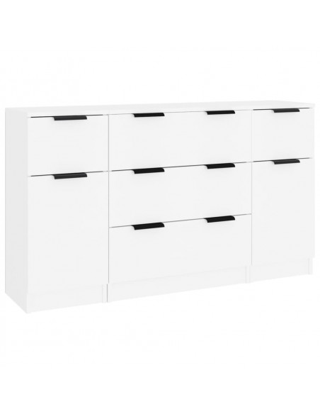 Set di Credenze 3 pz in Legno Multistrato Bianco