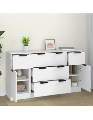 Set di Credenze 3 pz in Legno Multistrato Bianco