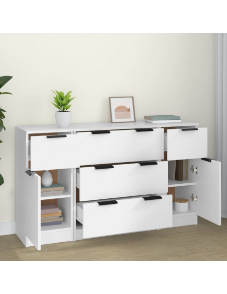 Set di Credenze 3 pz in Legno Multistrato Bianco