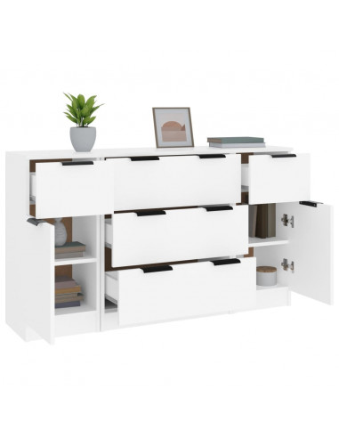 Set di Credenze 3 pz in Legno Multistrato Bianco