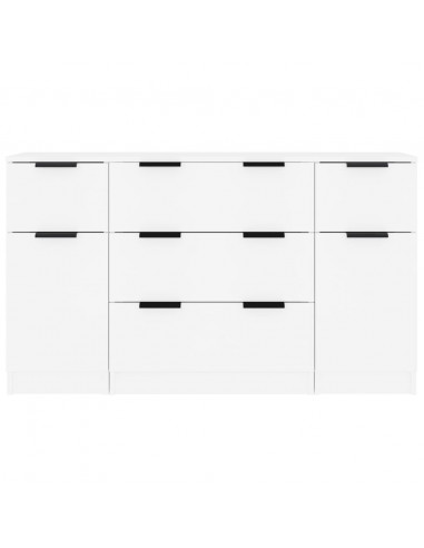 Set di Credenze 3 pz in Legno Multistrato Bianco