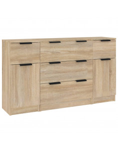 Set di Credenze 3 pz Rovere Sonoma in Legno Multistrato 2