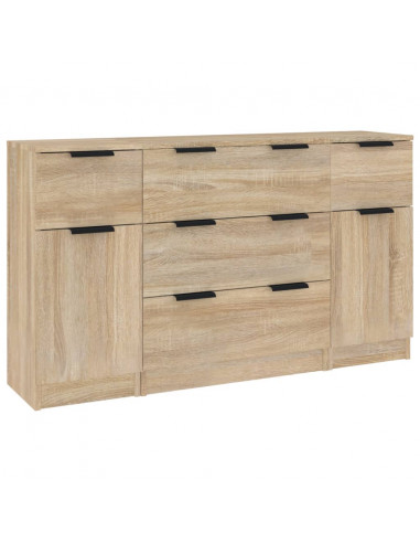 Set di Credenze 3 pz Rovere Sonoma in Legno Multistrato