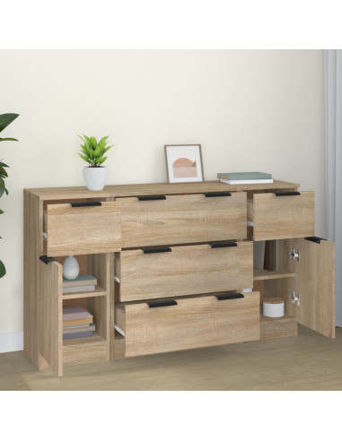 Set di Credenze 3 pz Rovere Sonoma in Legno Multistrato