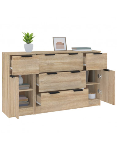 Set di Credenze 3 pz Rovere Sonoma in Legno Multistrato