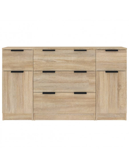 Set di Credenze 3 pz Rovere Sonoma in Legno Multistrato