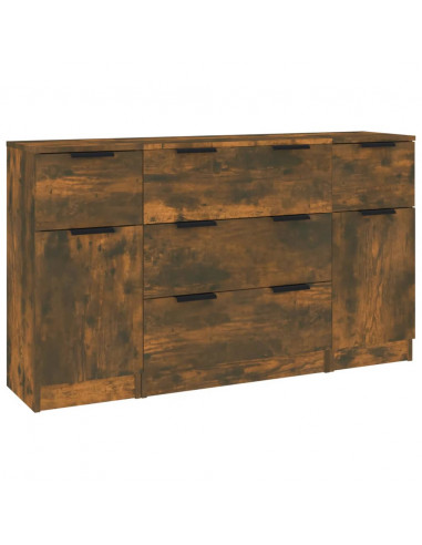 Set di Credenze 3 pz Rovere Fumo in Legno Multistrato