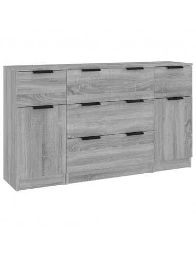 Set di Credenze 3 pz Grigio Sonoma in Legno Multistrato