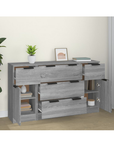 Set di Credenze 3 pz Grigio Sonoma in Legno Multistrato