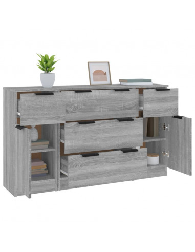 Set di Credenze 3 pz Grigio Sonoma in Legno Multistrato