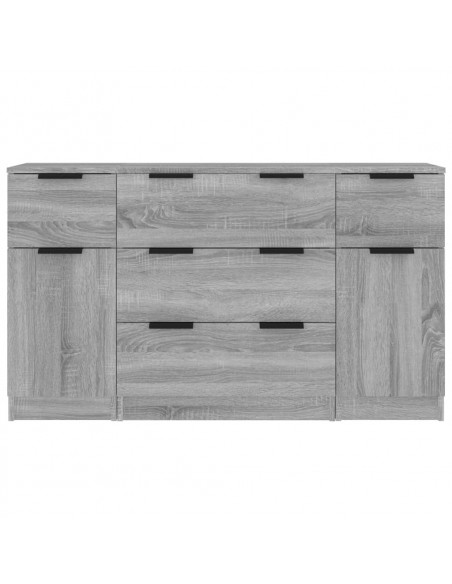 Set di Credenze 3 pz Grigio Sonoma in Legno Multistrato