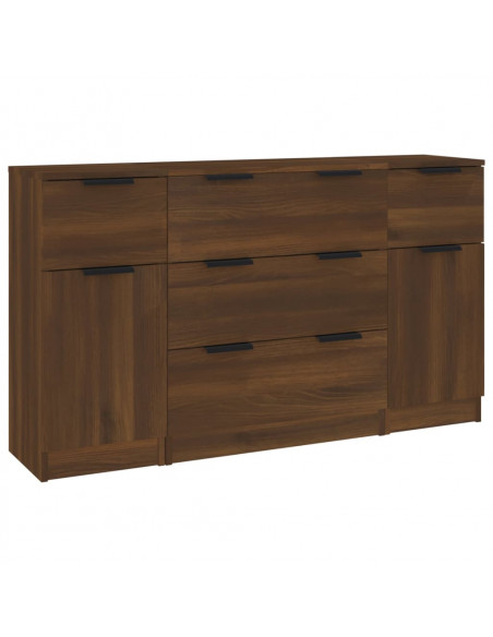 Set di Credenze 3 pz Rovere Marrone in Legno Multistrato