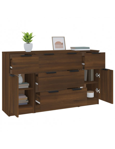 Set di Credenze 3 pz Rovere Marrone in Legno Multistrato