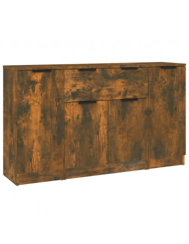 Credenze 3 pz Rovere Fumo in Legno Multistrato