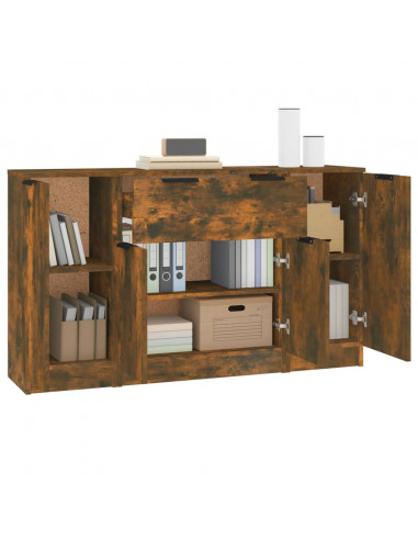Credenze 3 pz Rovere Fumo in Legno Multistrato