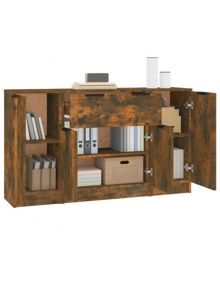 Credenze 3 pz Rovere Fumo in Legno Multistrato