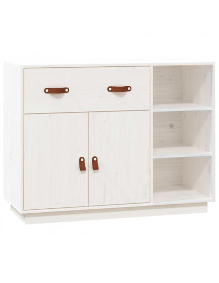 Credenza Bianca 98,5x40x75 cm in Legno Massello di Pino