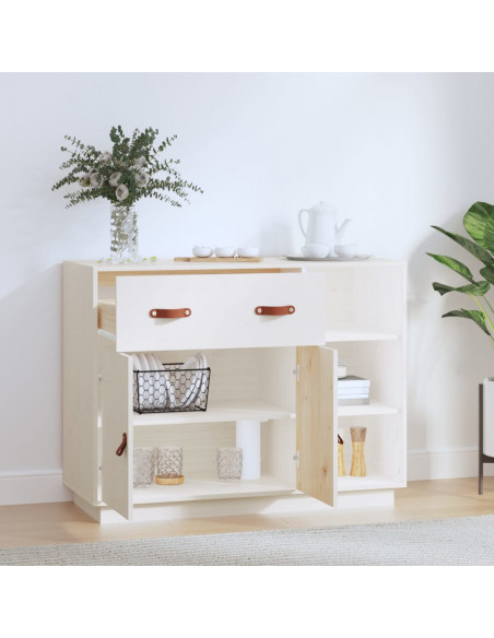 Credenza Bianca 98,5x40x75 cm in Legno Massello di Pino