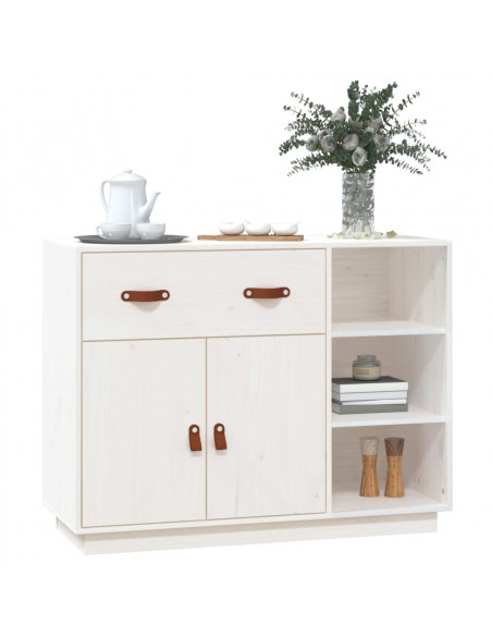 Credenza Bianca 98,5x40x75 cm in Legno Massello di Pino