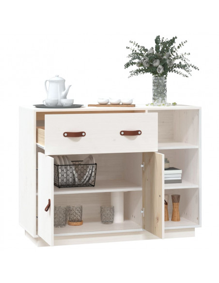 Credenza Bianca 98,5x40x75 cm in Legno Massello di Pino