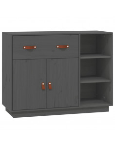 Credenza Grigia 98,5x40x75 cm in Legno Massello di Pino 2