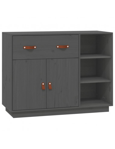 Credenza Grigia 98,5x40x75 cm in Legno Massello di Pino