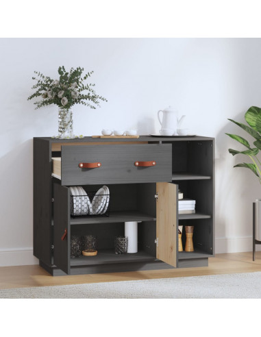 Credenza Grigia 98,5x40x75 cm in Legno Massello di Pino