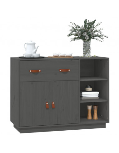 Credenza Grigia 98,5x40x75 cm in Legno Massello di Pino