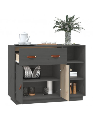 Credenza Grigia 98,5x40x75 cm in Legno Massello di Pino