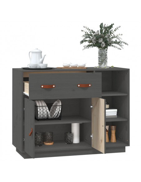 Credenza Grigia 98,5x40x75 cm in Legno Massello di Pino