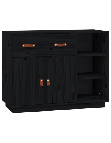 Credenza Nera 98,5x40x75 cm in Legno Massello di Pino