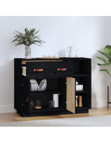 Credenza Nera 98,5x40x75 cm in Legno Massello di Pino