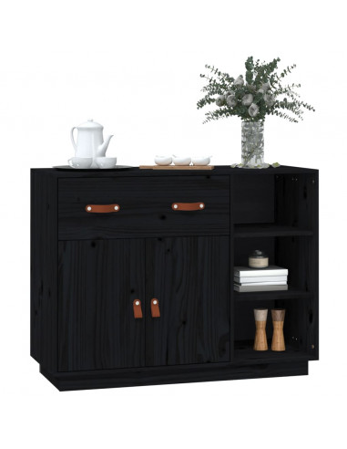 Credenza Nera 98,5x40x75 cm in Legno Massello di Pino