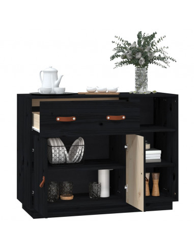 Credenza Nera 98,5x40x75 cm in Legno Massello di Pino