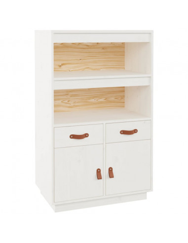 Credenza Bianca 67x40x108,5 cm in Legno Massello di Pino
