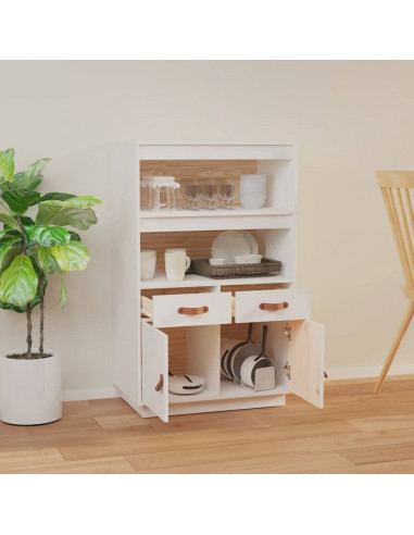 Credenza Bianca 67x40x108,5 cm in Legno Massello di Pino
