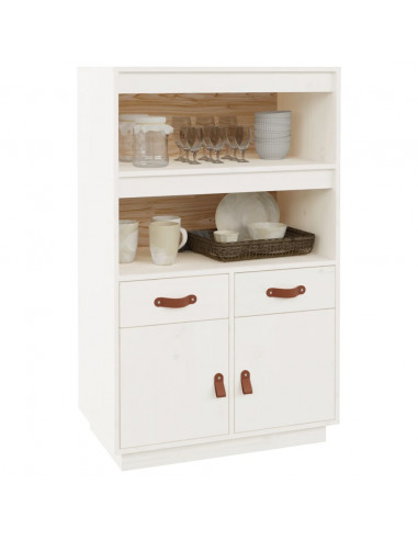 Credenza Bianca 67x40x108,5 cm in Legno Massello di Pino