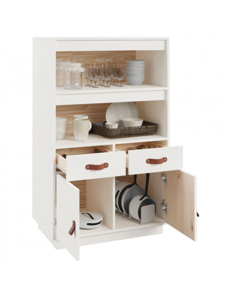 Credenza Bianca 67x40x108,5 cm in Legno Massello di Pino