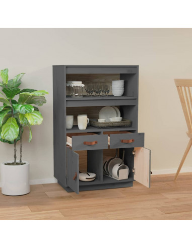 Credenza Grigia 67x40x108,5 cm in Legno Massello di Pino