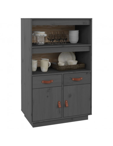 Credenza Grigia 67x40x108,5 cm in Legno Massello di Pino