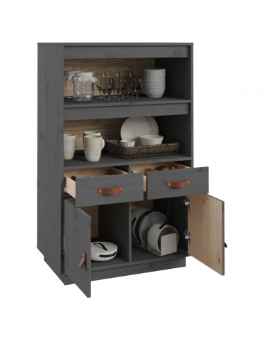 Credenza Grigia 67x40x108,5 cm in Legno Massello di Pino