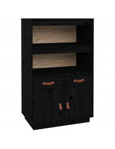 Credenza Nera 67x40x108,5 cm in Legno Massello di Pino 2